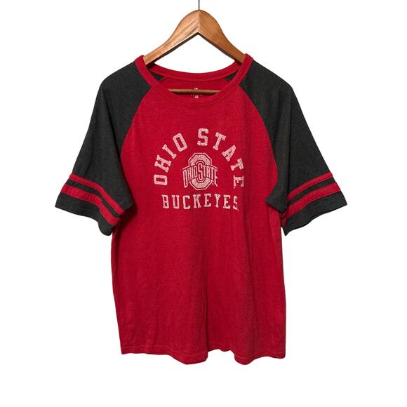 Ohio State Men's Red & Black Short Sleeve Raglan Crew Neck T-Shirt Size L 42/44 - Picture 1 of 11